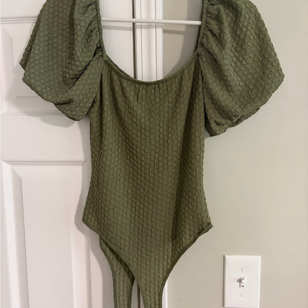 Women’s Olive Green One-Piece with Puff Sleeves